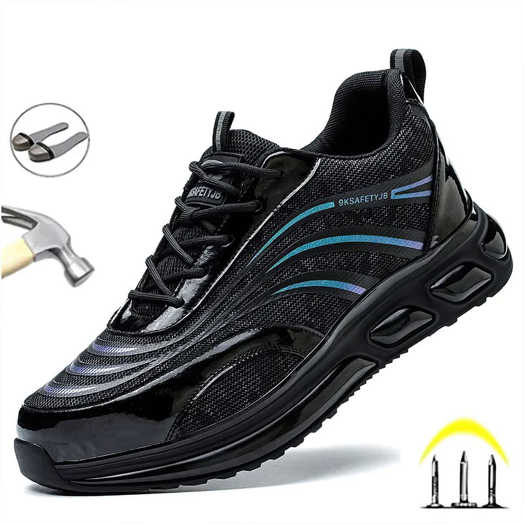 Sicherheitsschuhe für Herren & Damen, Leichte Arbeitsschuhe mit Stahlkappe, rutschfest, atmungsaktiv, sportlich, Grün, 46