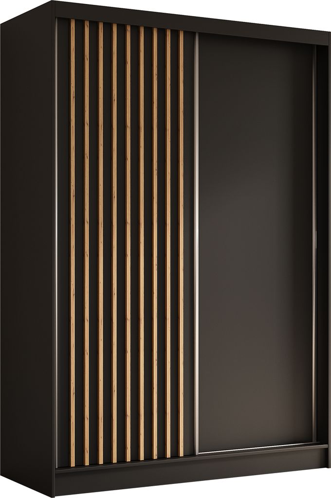 AX LIVING Cabinio Kleiderschrank 150 cm Schwarz mit Artisan Lamellen