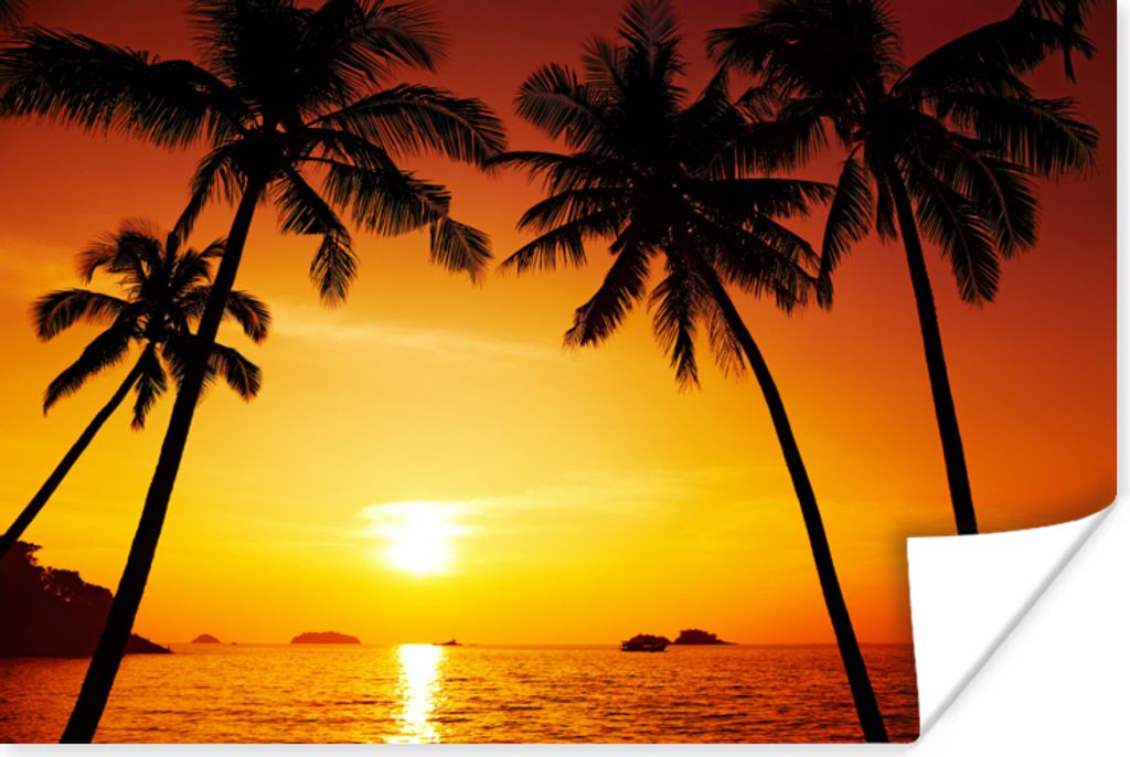 MuchoWow Poster Palme - Sonnenuntergang - Strand - Orange - Tropisch 180x120 cm - Fotoplakat