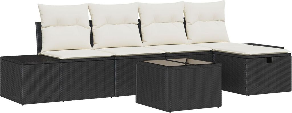 Möbel 6-teiliges Garten-Sofa-Set mit Kissen Schwarz Poly Rattan - Gartensofas 3360698