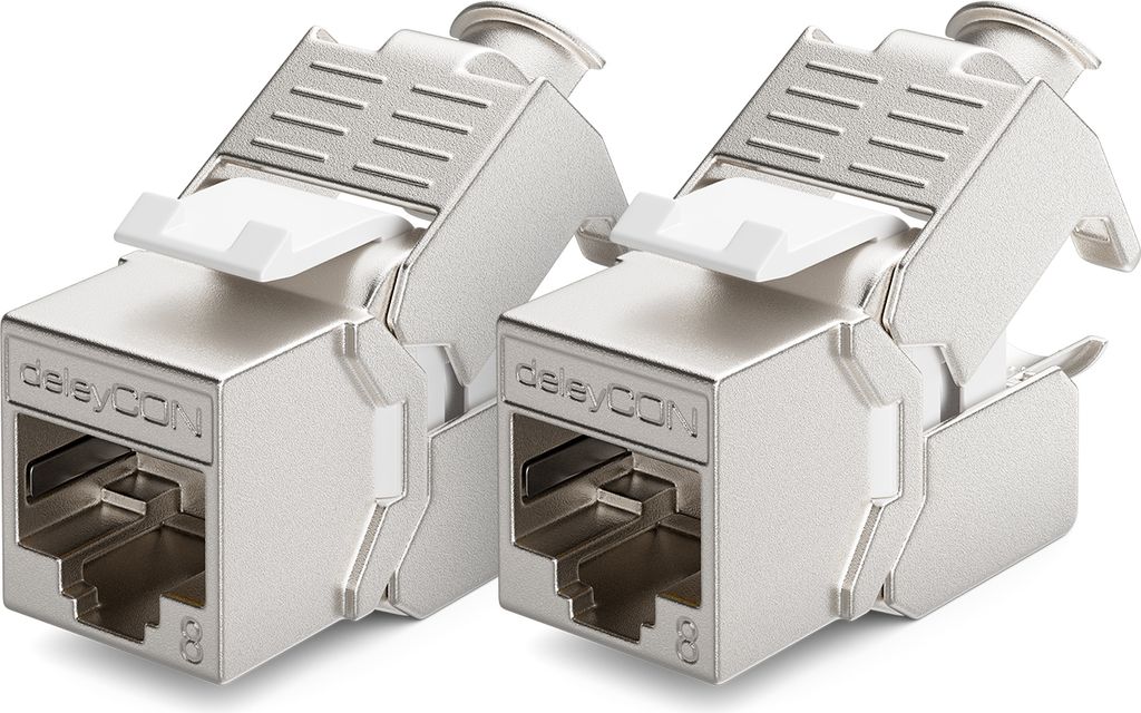 deleyCON 2x CAT 8 Keystone Jack Modul Patchkabel Netzwerkkabel Optimal für CAT8 CAT7 CAT7a Verlegekabel Verbinder STP Schirmung RJ45 Buchse Netzwe...