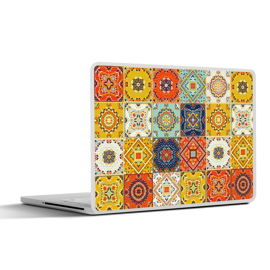 MuchoWow Laptop Aufkleber Sticker Cover Vintage - Blumen - Muster - Weiß - Orange 36.5x27.5 cm - Laptop-Sticker