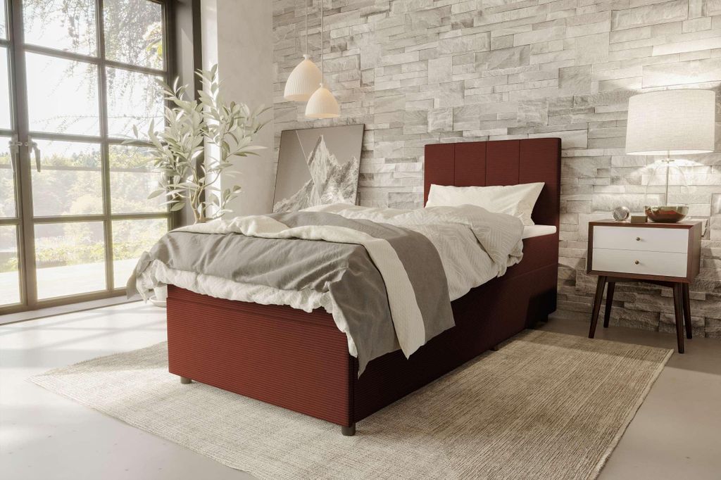 99rooms Kira Mini Boxspringbett Cordstoff POSO Terracotta 90x200 cm