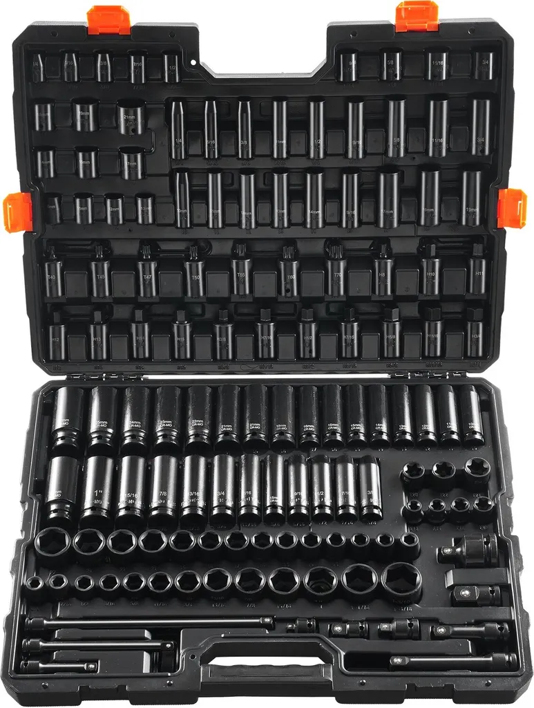 Coffret cliquet et douilles 130 pièces avec extracteurs SAE Métrique