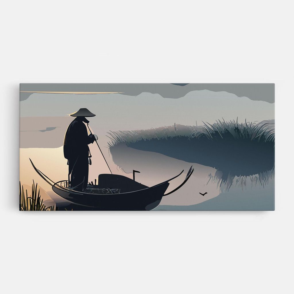ARTHUB Leinwandbild 60x120 cm, Japan Lake Man | Wohnzimmerdekoration, Hängende Bilder, Wanddekoration, Heimdekoration, Landschaften, Seen