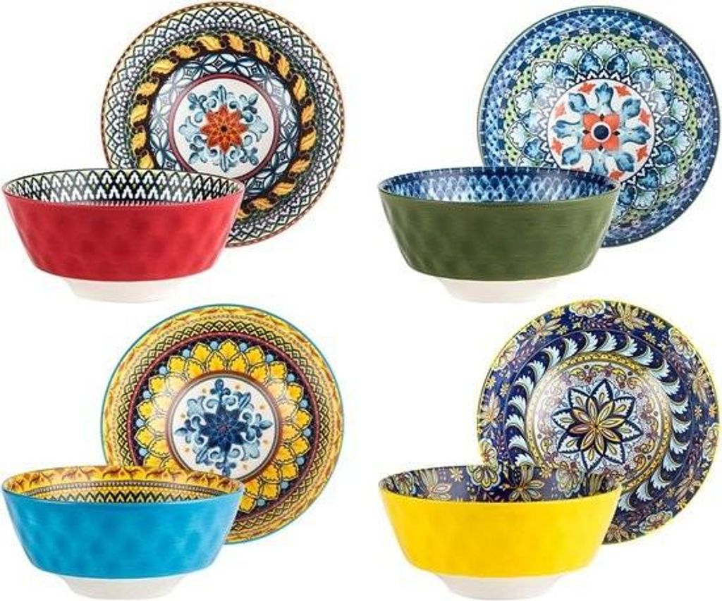 Ramen-Schüssel-Set für 4 Personen aus Porzellan – Salatschüssel- und Suppenschüssel-Set im böhmischen Stil mit Dessert-, Suppen-, Müsli- un...