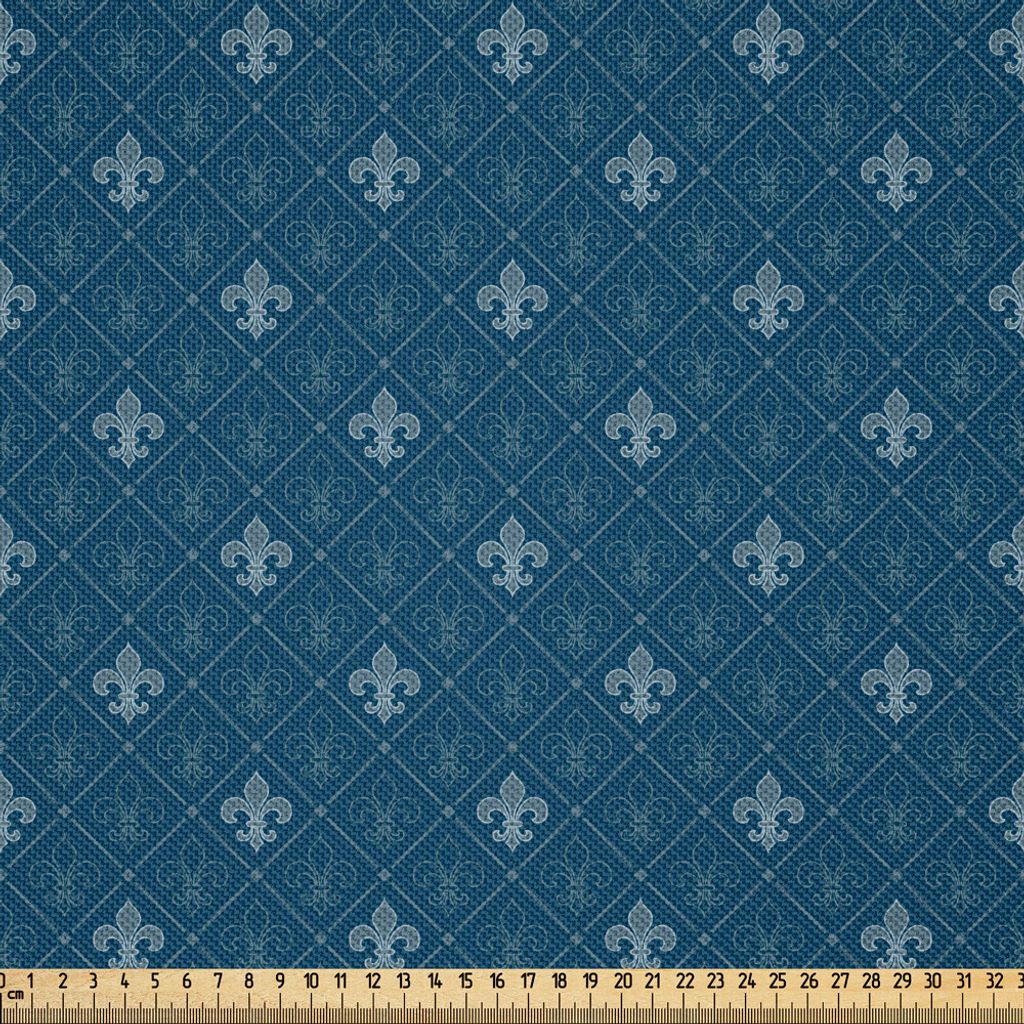 ABAKUHAUS Fleur De Lis Satin Stoff als Meterware, Mittelalter-abstraktes Blumengesteck-Muster mit alten barocken Elementen, 10 M (148 x 1000 cm), B...