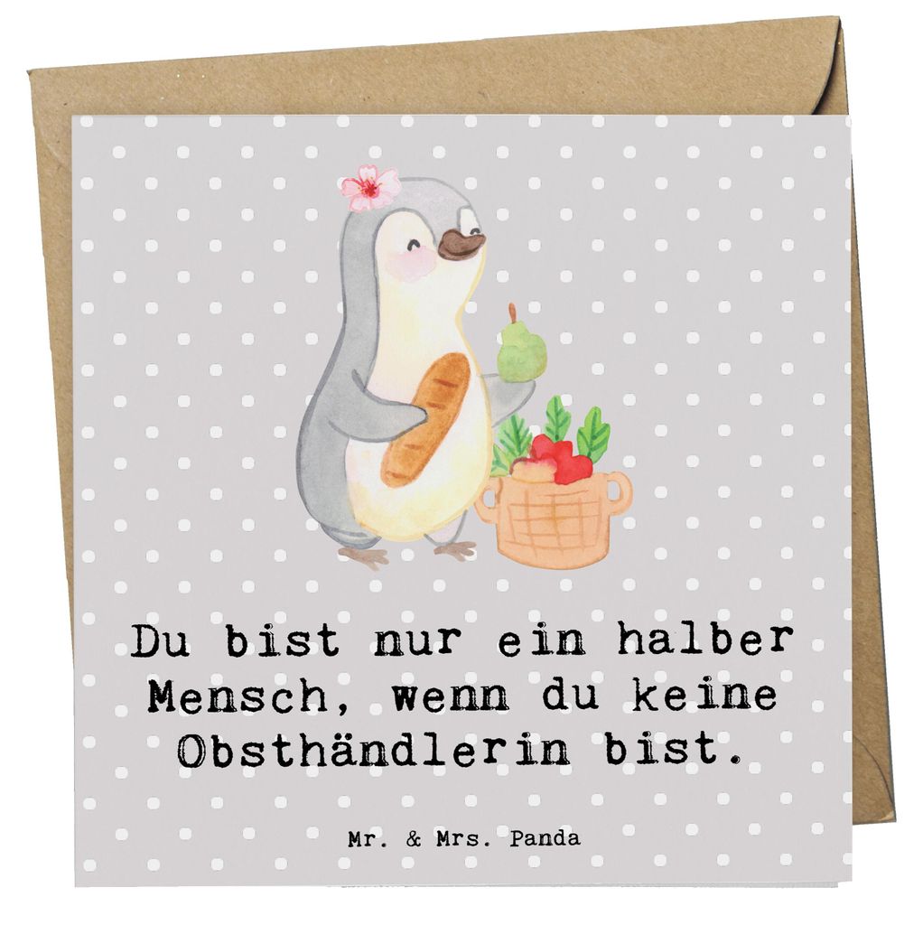 Mr. & Mrs. Panda Grußkarte Obsthändlerin Herz - Grau Pastell - Geschenk, Witzig, faltkarte, Spruch, Obstplantage, Klappkarte, Glückwunschkarte, ...