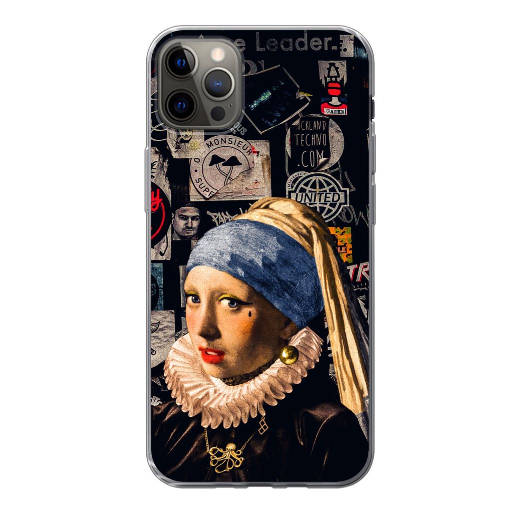 MuchoWow Handyhülle Schutzhülle Hülle für iPhone 12 Pro Max Das Mädchen mit dem Perlenohrring - Tätowierung - Vermeer Silikon Softcase Hand...