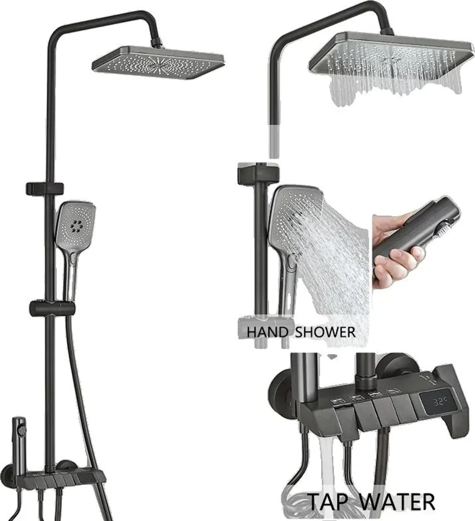 Sistema Doccia Minimal Grigio Canna di Fucile | Display & Bidet Set