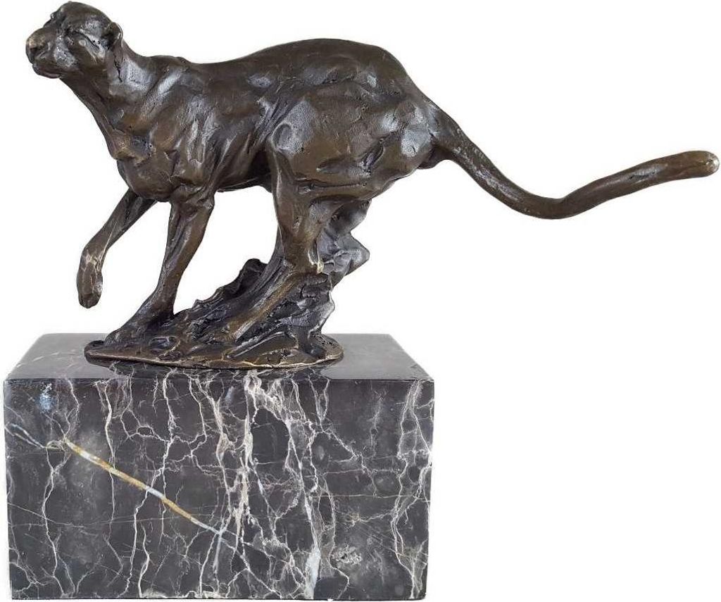 Bronzeskulptur Bronzefigur Laufender Puma Silberlöwe Raubkatze Silber