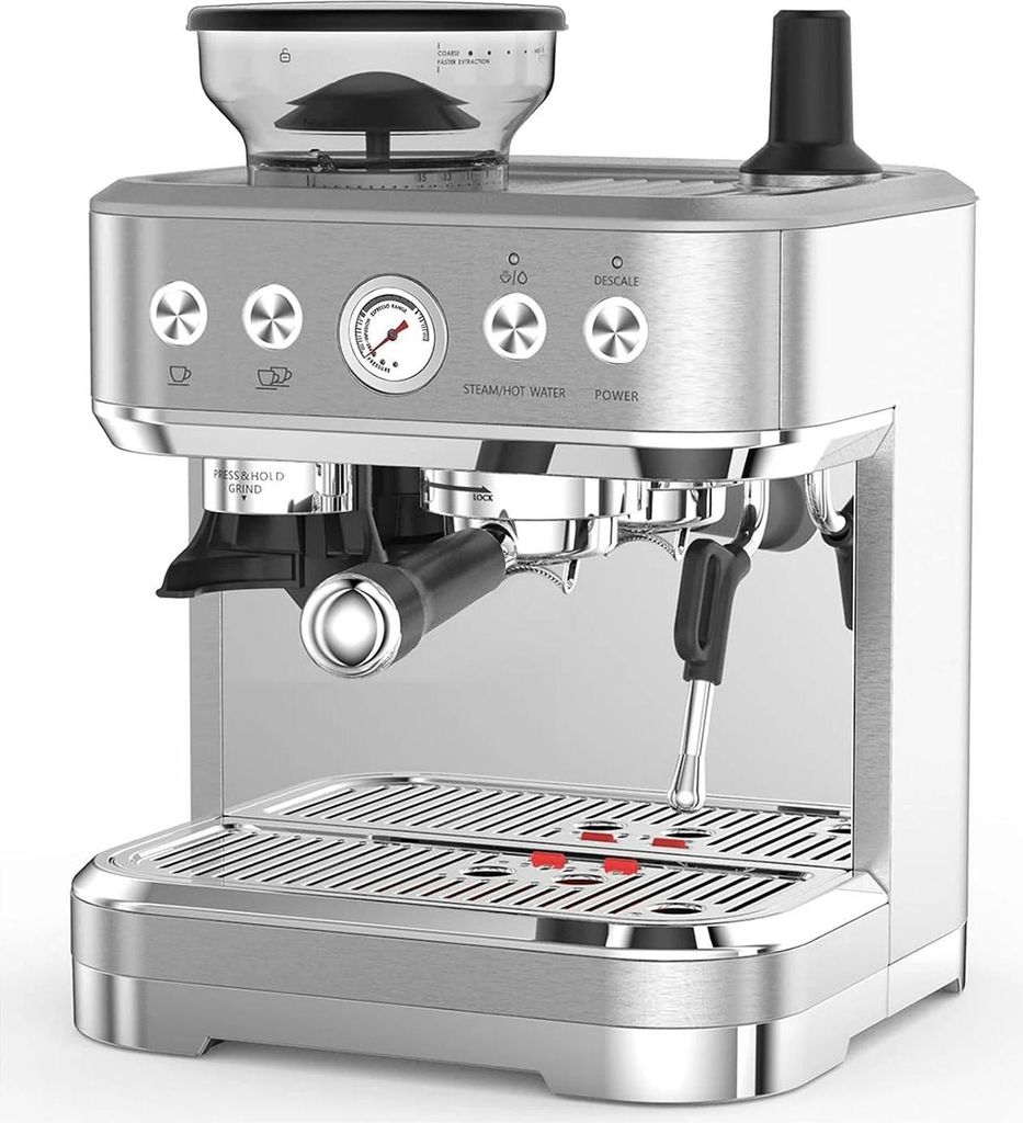 Espressomaschine - Kaffeevollautomat - 15 bar Druck - Integrierte Mühle - Milchaufschäumer - Edelstahlgehäuse - EU‐Stecker 110–220V - Weiß