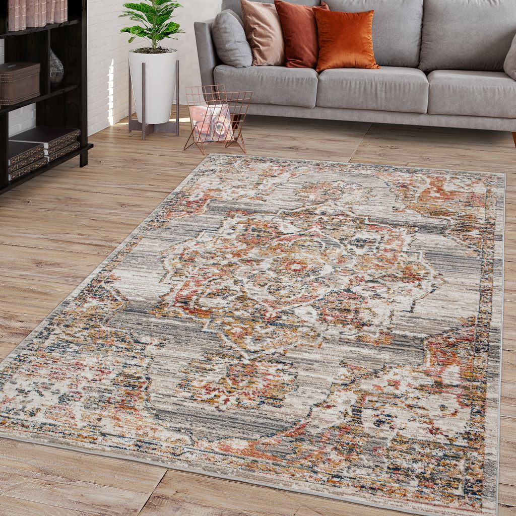 TT Home Wohnzimmer Teppich Kurzflor Pastell Marokkanisches Design Mit Bordüre Used Look Größe 120x170 cm