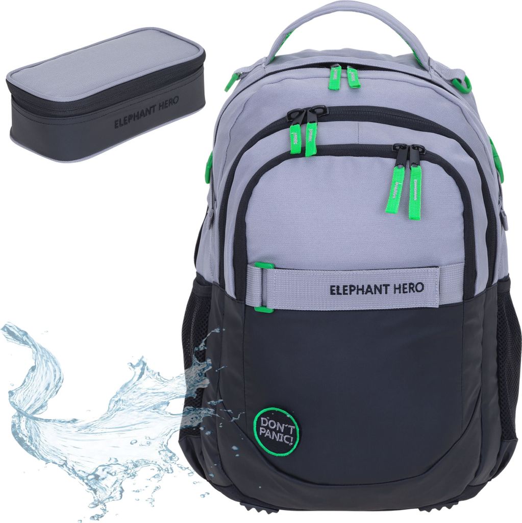 Schulrucksack Set 2 Teile Elephant Hero Signature Rucksack Schultasche Jungen Mäppchen Box 13047 Color Block Grau Grün r mb