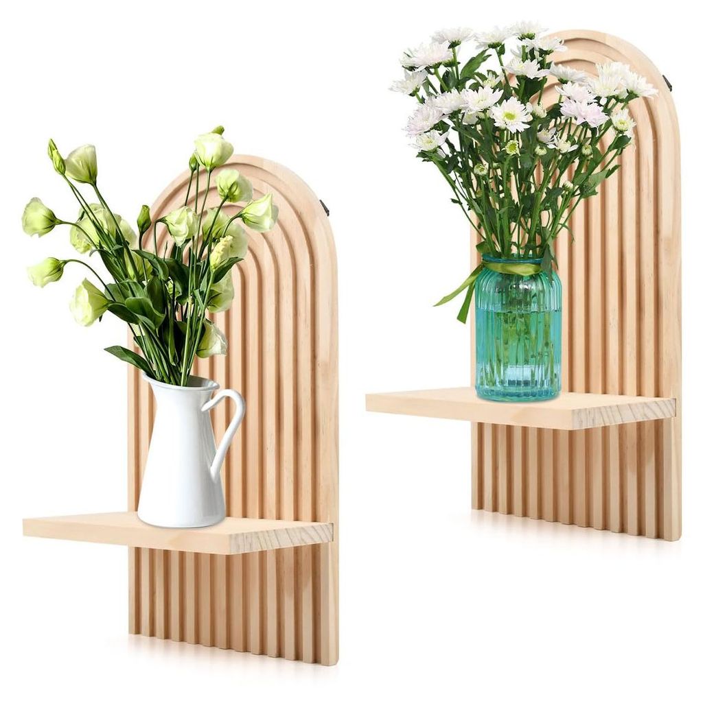 2-teiliges Wandregal-Set aus Holz, Boho-Stil, 34,5 x 18 cm, schwebende Regale, kleines Wandregal mit 4 Befestigungsschrauben, Wandregale für Kinde...