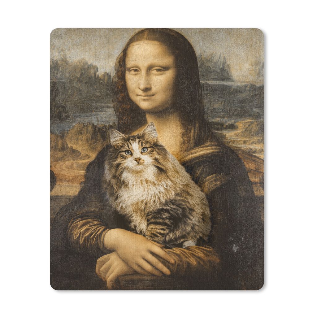 MuchoWow Mauspad Mousepad Mona Lisa - Katze - Leonardo da Vinci - Vintage - Kunstwerk - Alte Meister - Gemälde 19x23 cm - Mousepads - Maus Mat -...