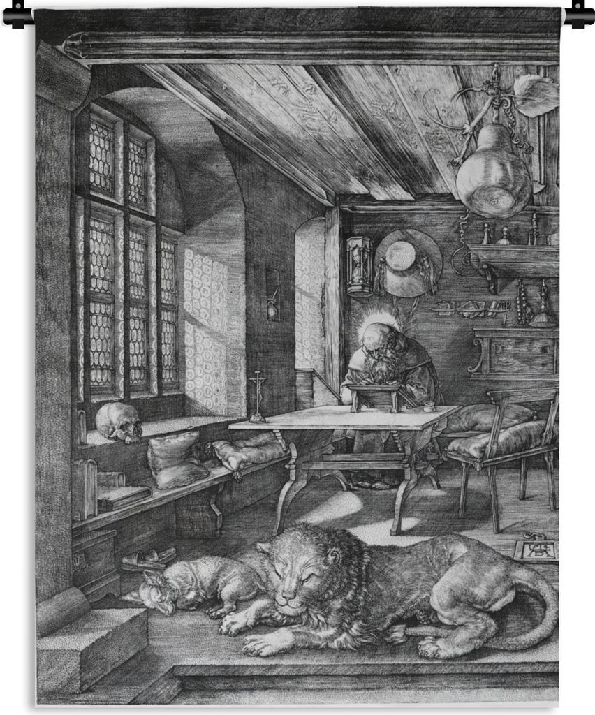 MuchoWow Wandteppich Wandbehang Der heilige Hieronymus in seinem Arbeitszimmer - Gemälde von Albrecht Dürer 120x160 cm Tapisserie Dekoration Wa...