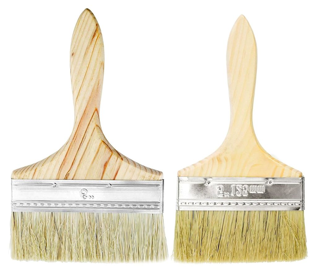 2 Stück Malerpinsel, Lasurpinsel 108 mm / 130 mm, Flachpinsel mit Holzgriff, Lackierpinsel für Lacke, Lasuren, Öle und Wandfarben