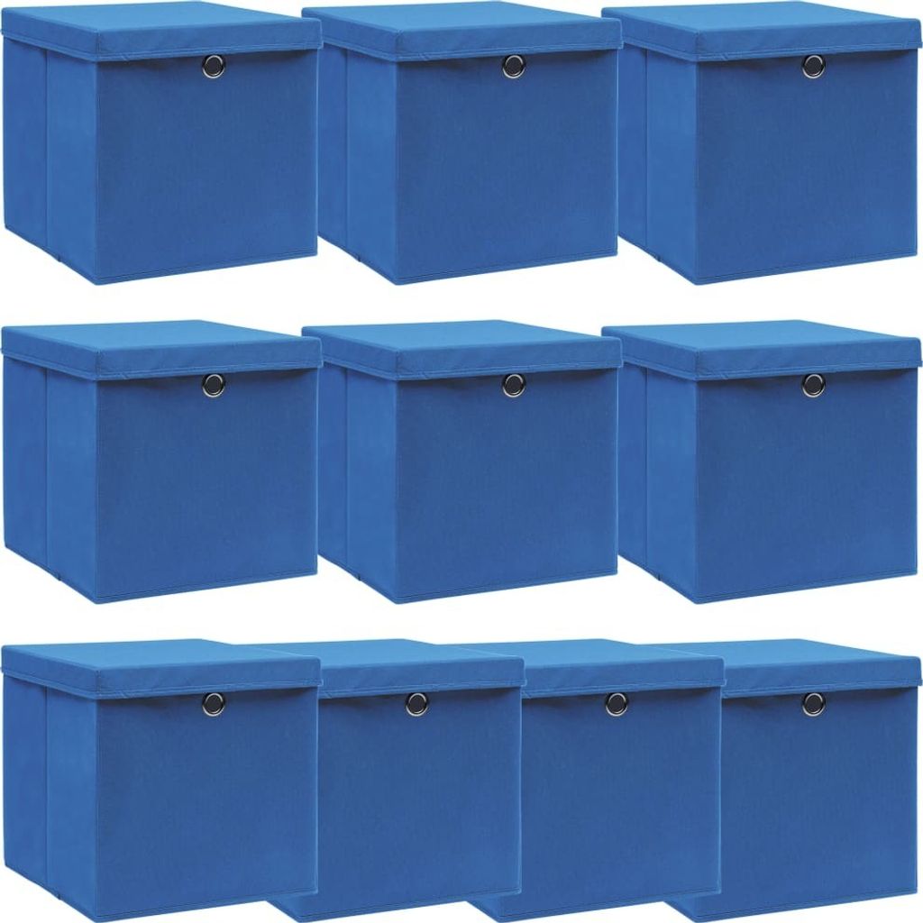 "2026 Promotion" Aufbewahrungsboxen mit Deckeln 10 Stk. - Hohe Qualität - Blau 32x32x32 cm Stoff - Aufbewahrungsboxen CC3127