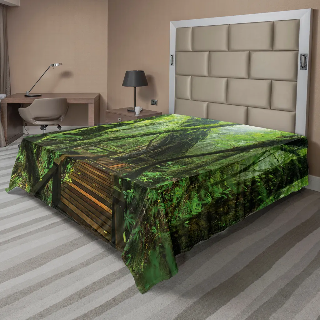 Drap plat décoratif pour lit king size motif forêt sombre 266x260 cm