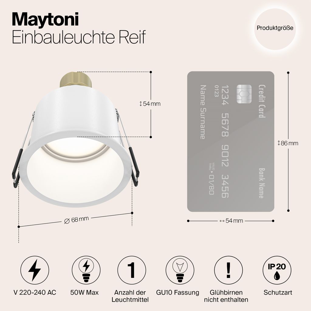 Maytoni Reif Spot Einbauleuchte DL050-01WG - Strahler mit Basic Design 1xGU10, Weiß mit Gold, aus Aluminum, 50 W, IP20 exkl. Leuchtmittel