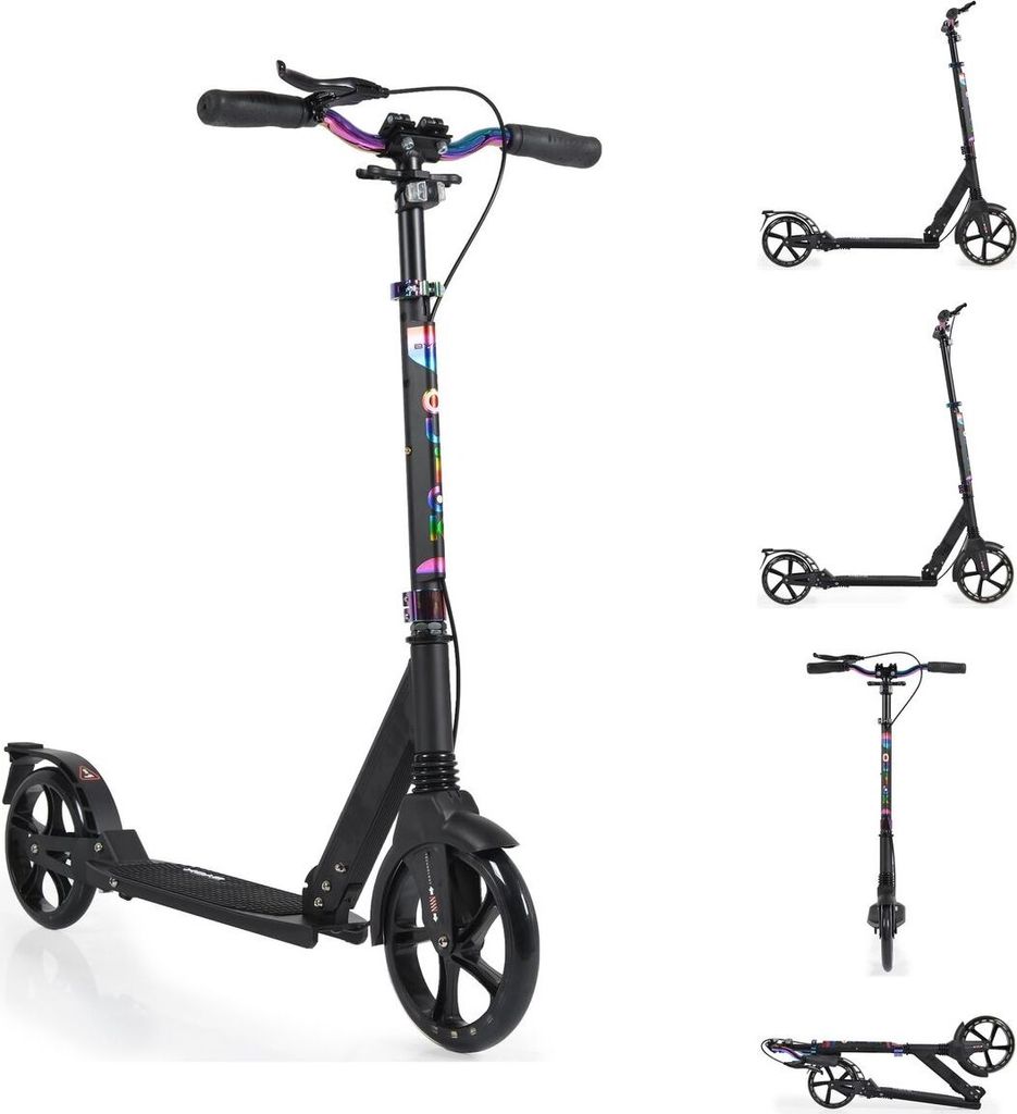 Byox Kinderroller Quick klappbar, Handbremse, Seitenständer, LED-Scheinwerfer schwarz