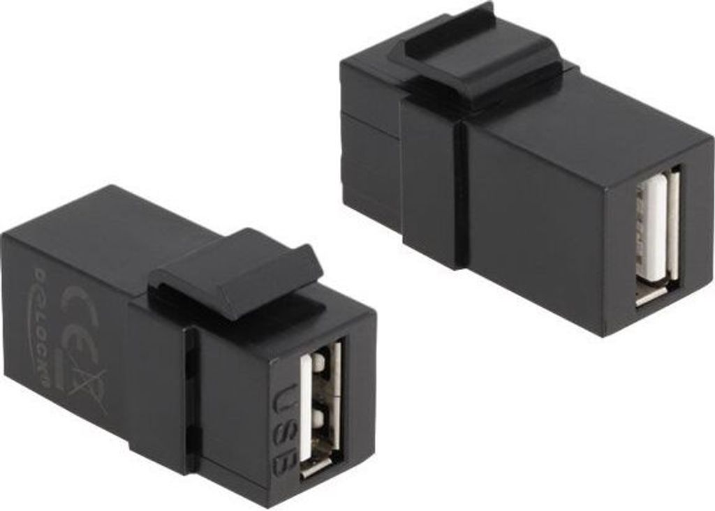 DeLOCK Keystone Modul USB 2.0 A Buchse zu USB 2.0 A Buchse schwarz, Flach, Schwarz, USB A, USB A, Weiblich, Weiblich