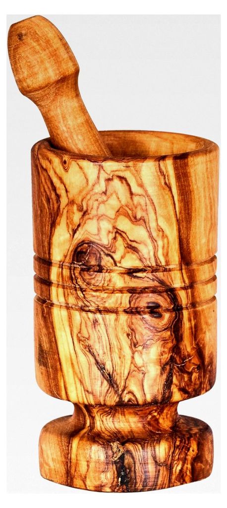Mörser aus Olivenholz, H12 cm, zylindrisch, mit Stößel, Gewürzmühle für die Küche, Naturprodukt