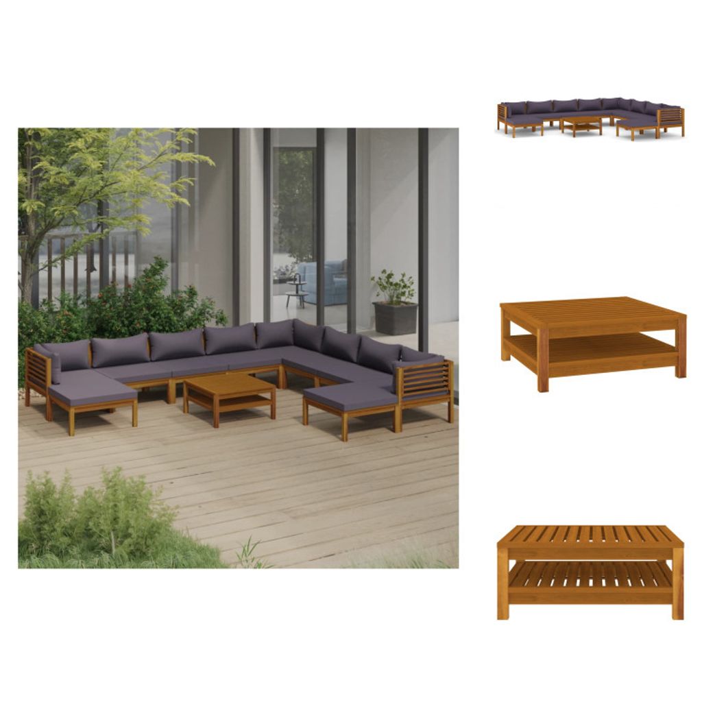 vidaXL 11-tlg. Garten-Lounge-Set mit Auflage Massivholz Akazie - Gartenmöbel-Sets