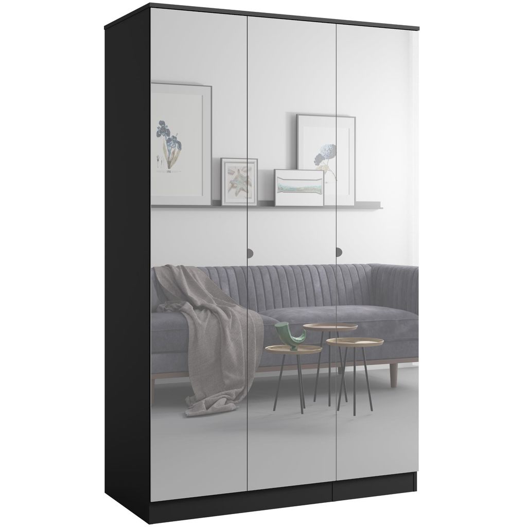 Kleiderschrank zum Schlafzimmer für Kleidung mit Spiegel, Höhe: 200cm, Breite: 120 cm, schwarz