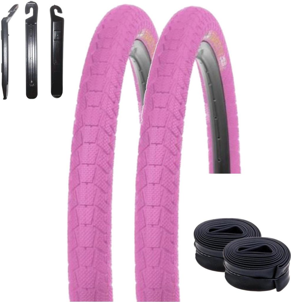 2 x Kenda K-907 Krackpot 20" BMX Fahrradreifen in Pink 50-406 (20 x 1.95) + 2 passende Schläuche AV inkl. maxxi4you Reifenheber