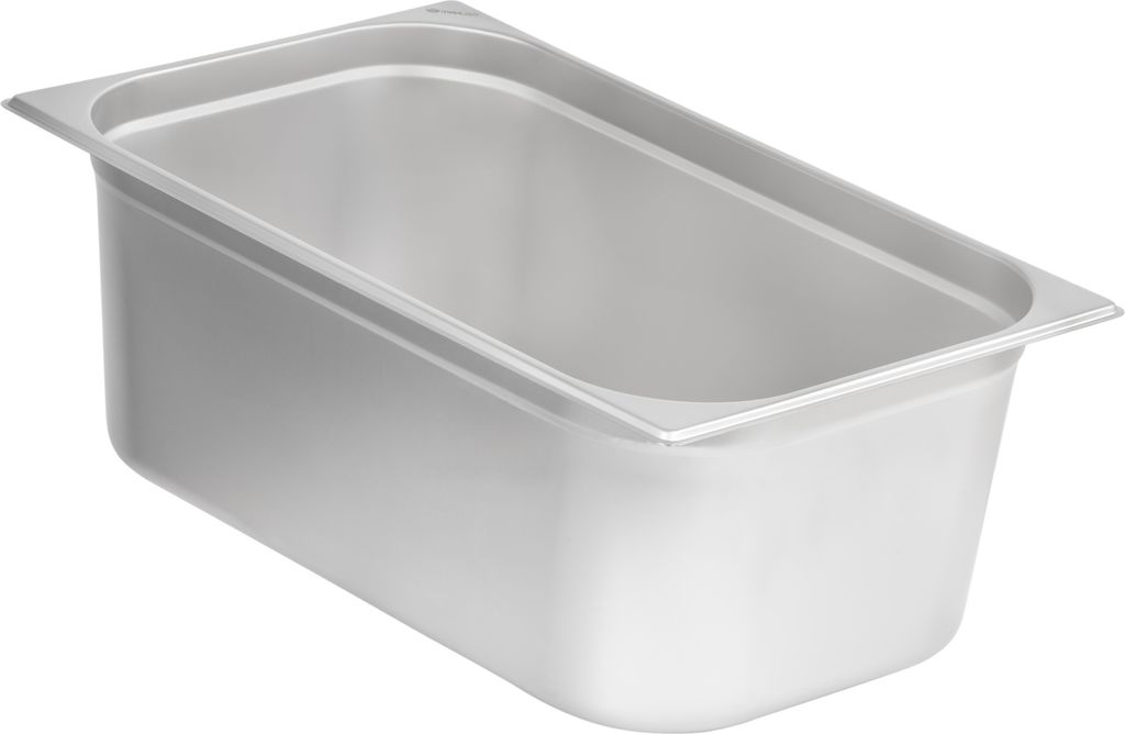 A stainless steel food pan.