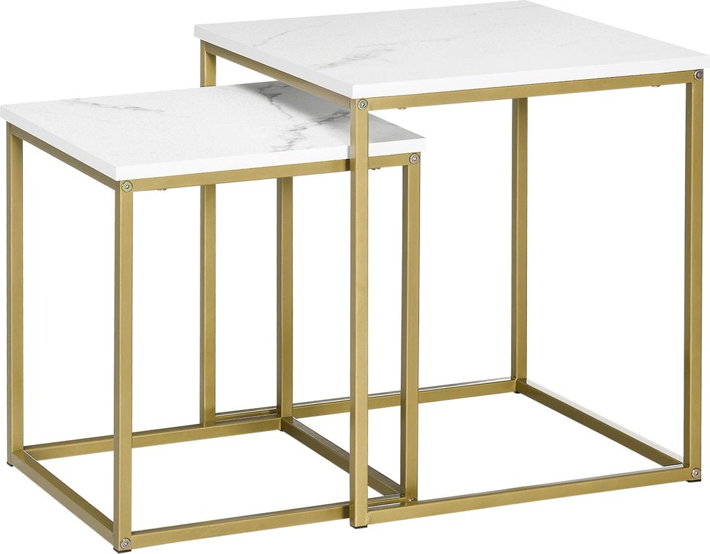 Fortuna Lai Couchtisch 2er-Set Beistelltisch Kaffeetisch Satztisch Sofatisch mit Stahlrahmen für Wohnzimmer & Schlafzimmer in Weiß