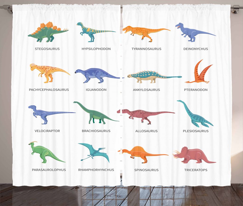 ABAKUHAUS Tyrannosaurus Rustikaler Vorhang, Jurassic Fossil Dinos, Wohnzimmer Universalband Gardinen mit Schlaufen und Haken, 280 x 175 cm, Mehrfarbig