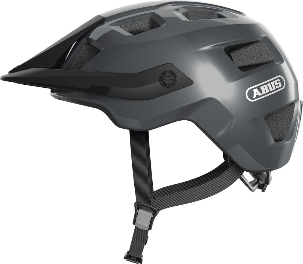 ABUS MTB-Helm MoTrip - robuster Fahrradhelm mit höhenverstellbarem Schirm für Mountainbiker - individuelle Passform - Unisex - Grau Glänzend, Gr...