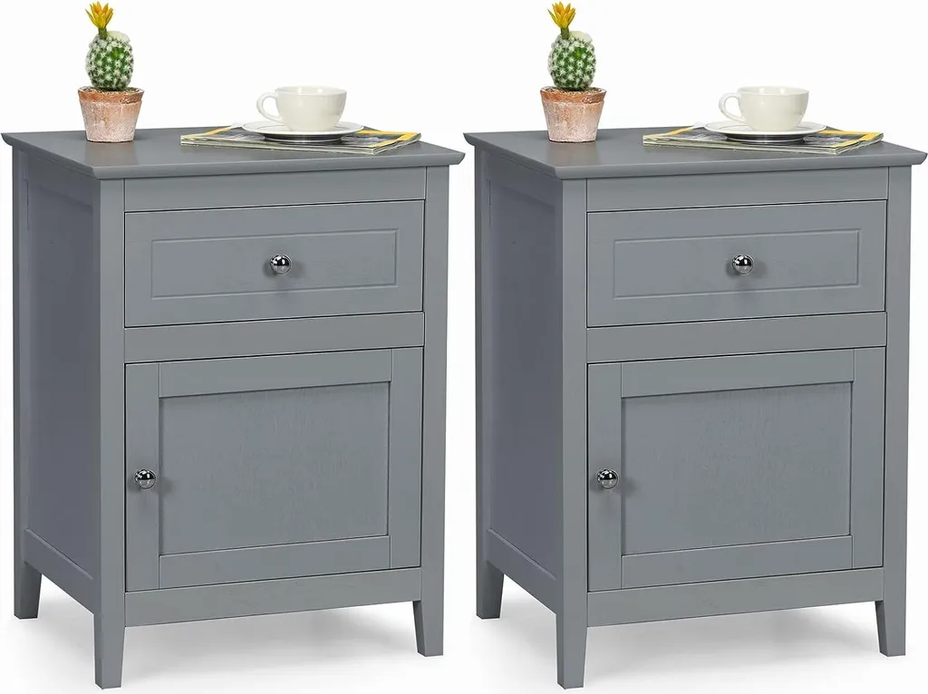 Table de nuit en bois avec tiroir et étagère lot de 2 gris clair