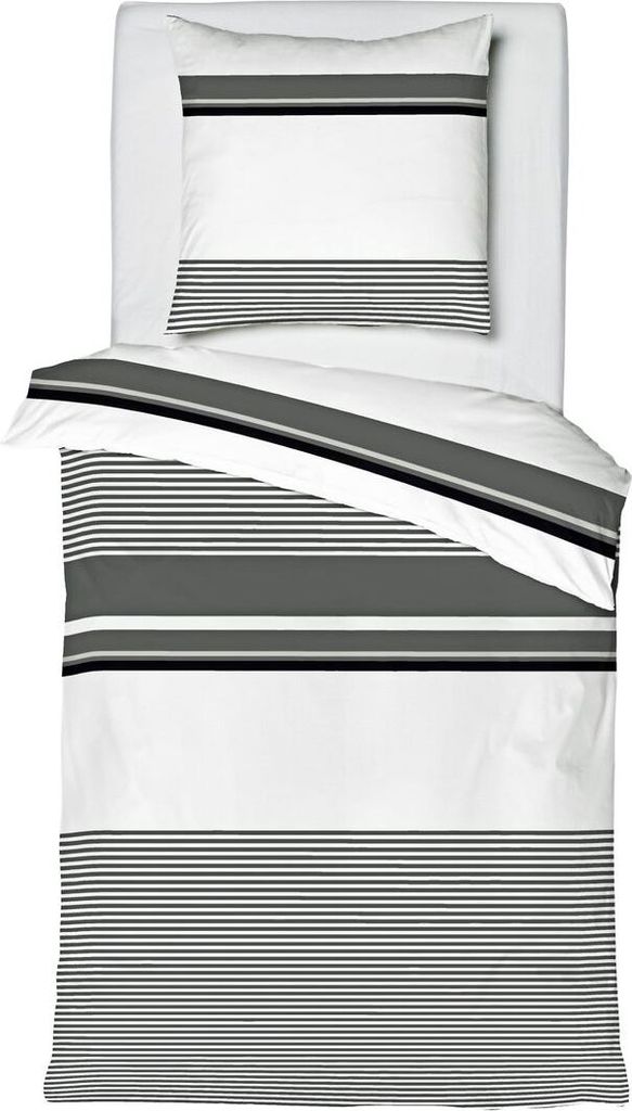 JACK by Mistral Satin Bettwäsche 2 tlg. 135x200cm Streifen Anthrazit Grau Weiß Baumwolle