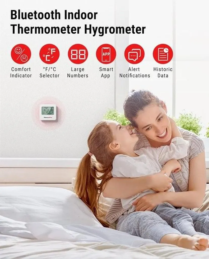Thermomètre TP357 Bluetooth 80m avec Application et Hygromètre Blanc
