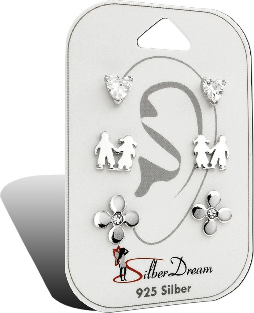 SilberDream 3er Ohrringe Ohrstecker ECHT Silber Set Zirkonia hochwertiger Marken-Schmuck ideal als Geschenkidee für Geburtstag Hochzeit inklusive ...