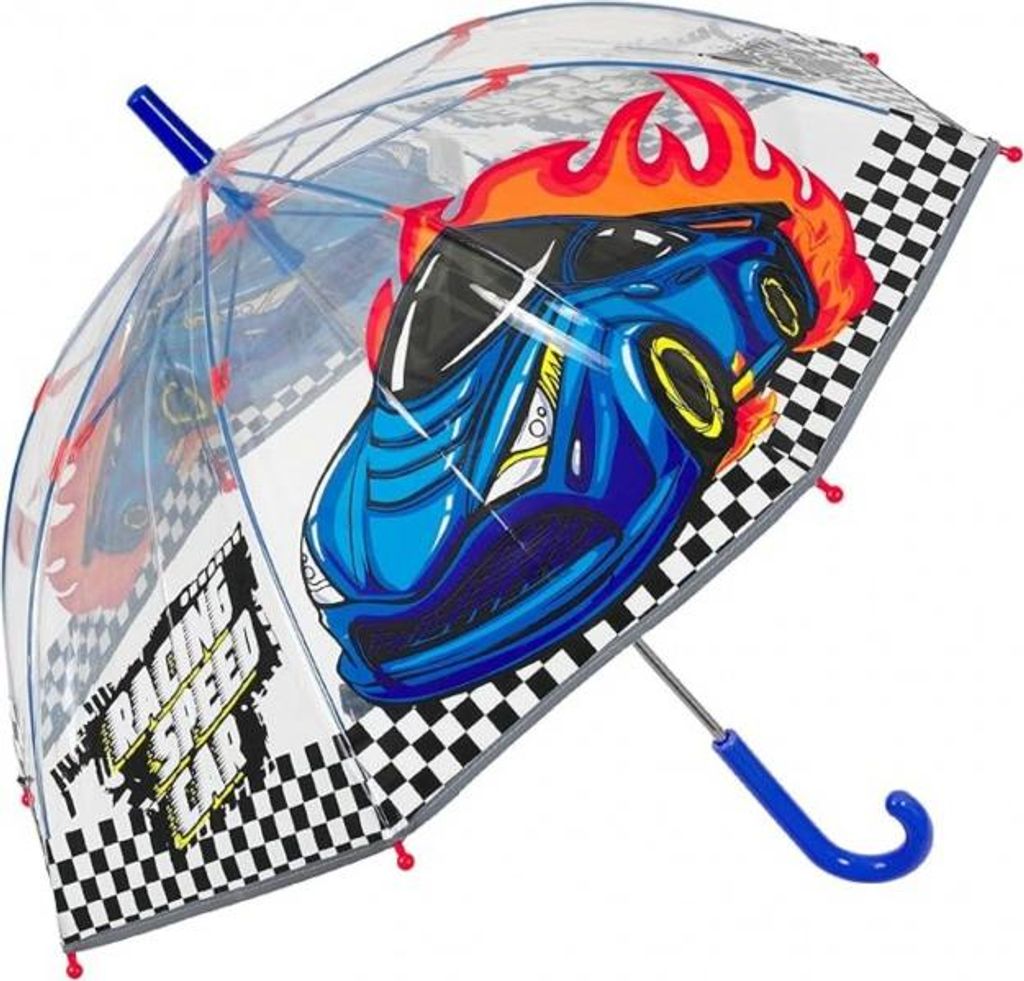 Reflektierender transparenter Kinderschirm Perletti Cool Kids "Racing Car", 15654