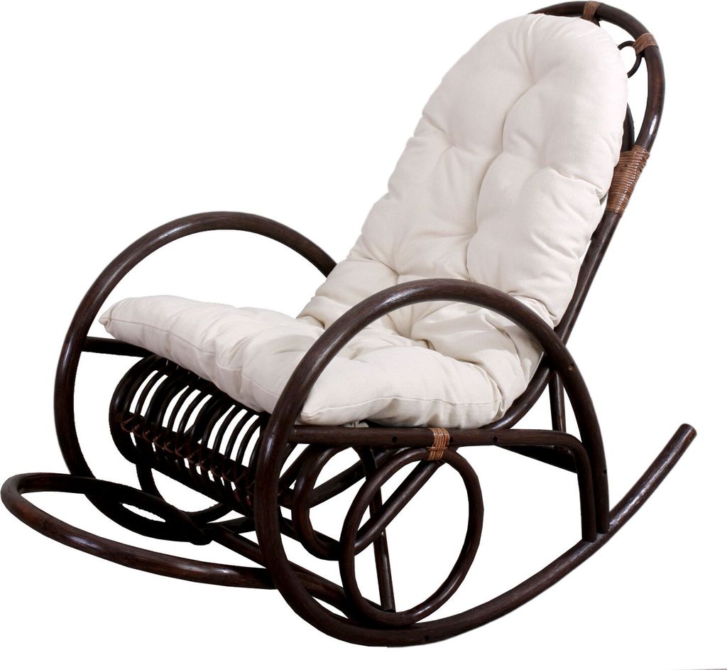 Schaukelstuhl MCW-C40, Schwingsessel Rattansessel, braun Auflage weiß