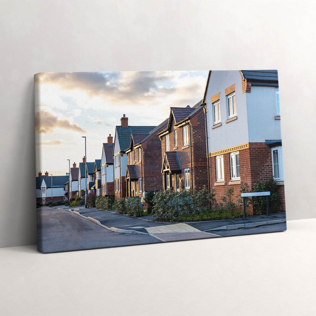 Häuser in England bei Sonnenuntergang – Leinwandbild Wandbild – 30x20 cm – Leinwandbilder – Wandbilder – Schlafzimmer – Flur