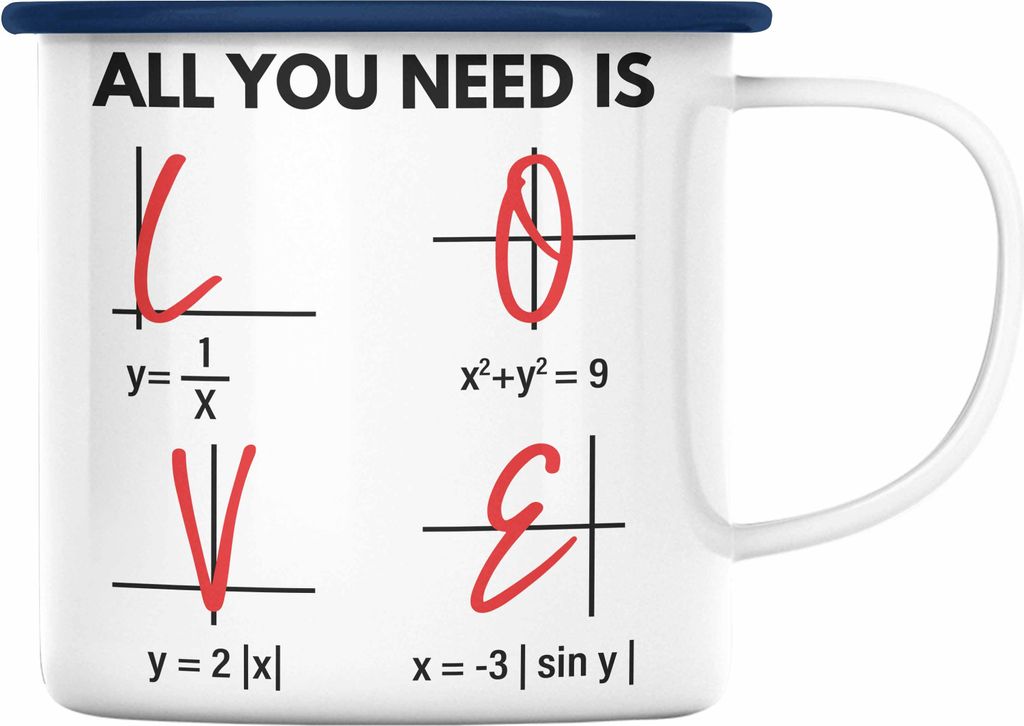 Trendation - Lustige Emaille Tasse Liebe All You Need Is Love Valentinstag Mathe Mathemathik Geschenk Freundin Freud (Blau)