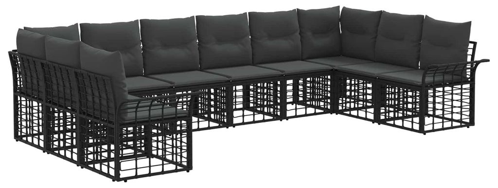 vidaXL Outdoor-Sofagarnitur 10 pcs Schwarz und Dunkelgrau Polyester