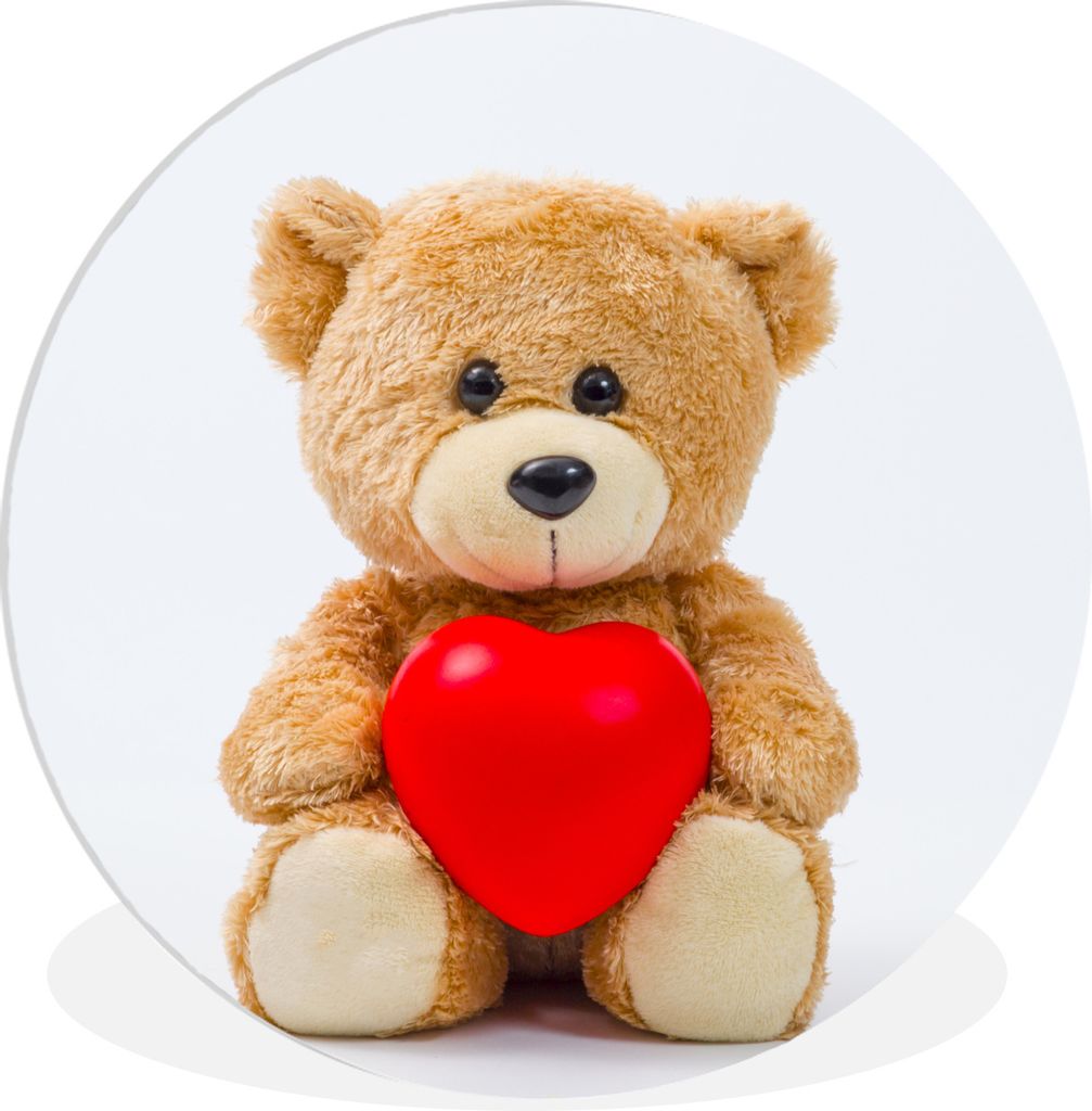 MuchoWow Rundes Wandbild - Runde Bilder Ein Teddybär zum Valentinstag Ø 90 cm Kreis Wanddekoration Kunststoff - Wandkreis - Wandschmuck - Wand-...