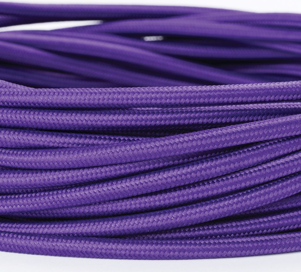 Textilkabel Lampenkabel YML 3-adrig, (3x 0,75mm) Elektrisches Kabel Textil ummantelt mit Erdleiter für Leuchten Lampen, Violett, 1m