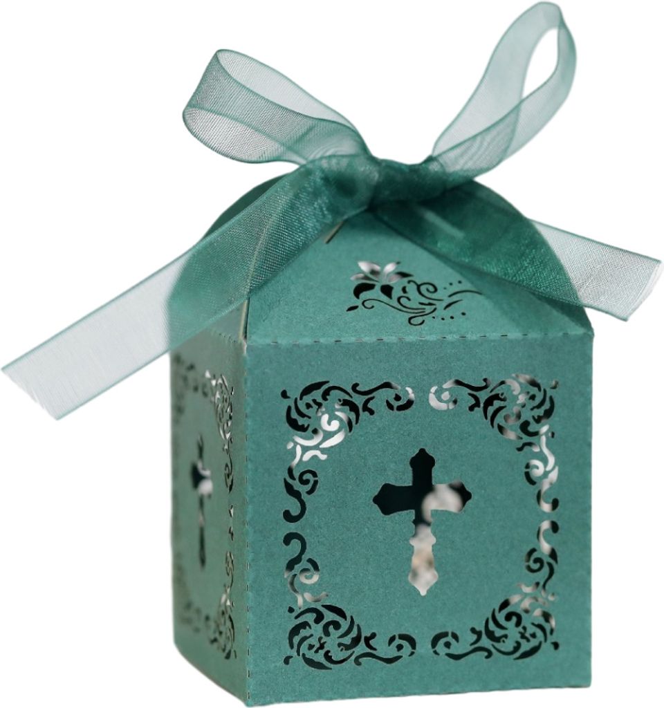 50 Pack Cross Laser Cut Hochzeit Party Favor Box Süßigkeiten Tasche Schokolade Geschenk Boxen Braut Geburtstag Dusche Bomboniere Mit Bändern