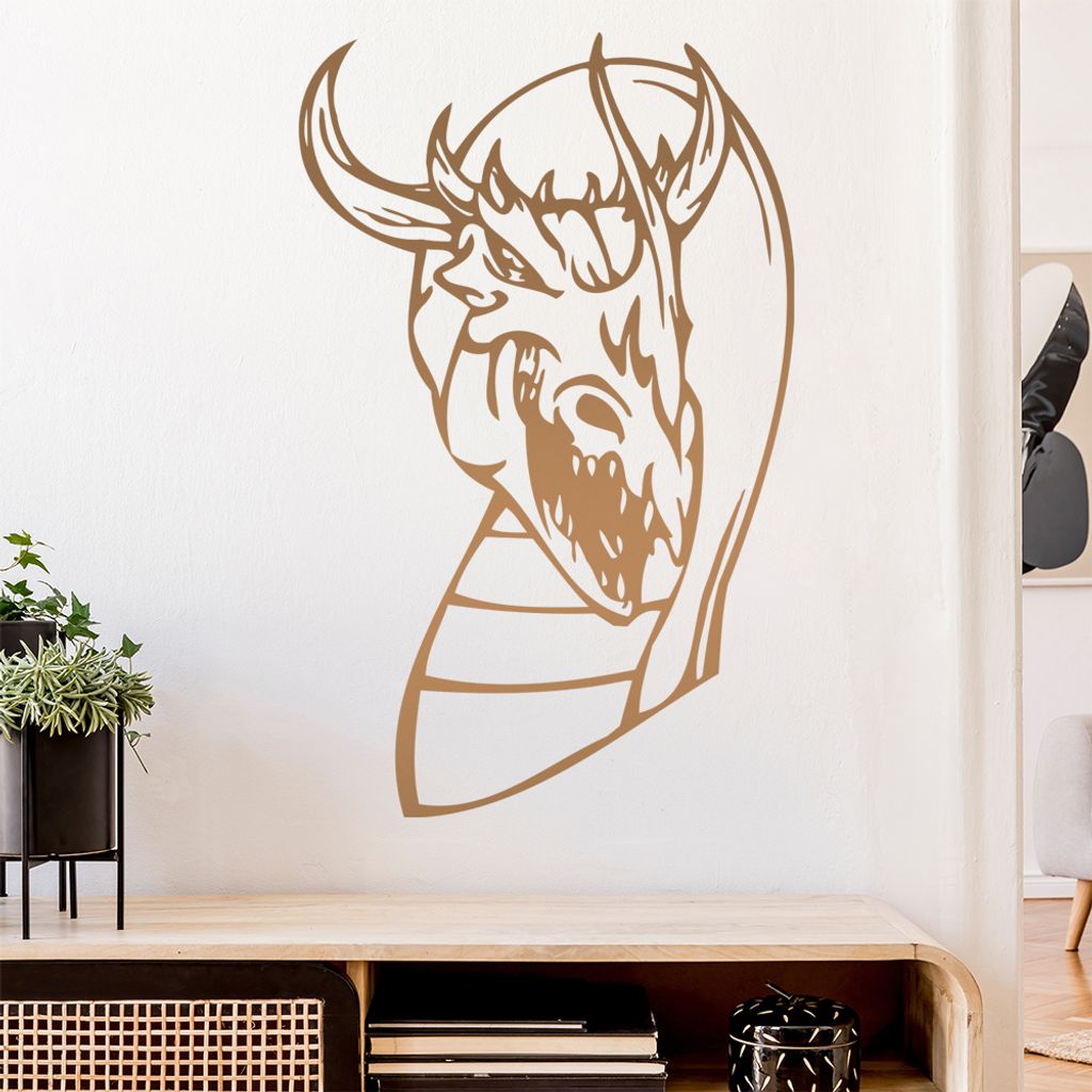 Drachen Kopf Wandtattoo in 6 Größen - Wandaufkleber Wall Sticker - Dekoration, Küche, Wohnzimmer, Schlafzimmer, Badezimmer