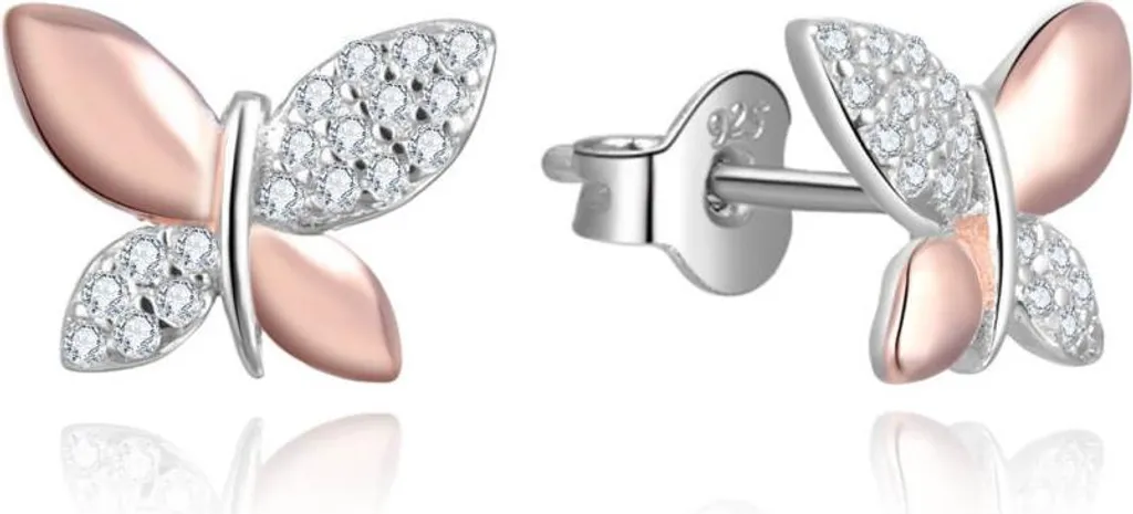 Boucles d'oreilles Papillons bicolores avec finition argentée miroir