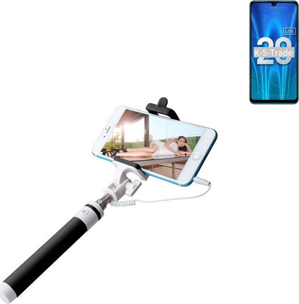 K-S-Trade Selfie Stick kompatibel mit Huawei Honor 20 Lite Russia Selfiestick kabelgebunden Monopod mit Kabel Stab Stange Selfportrait Handheldstick